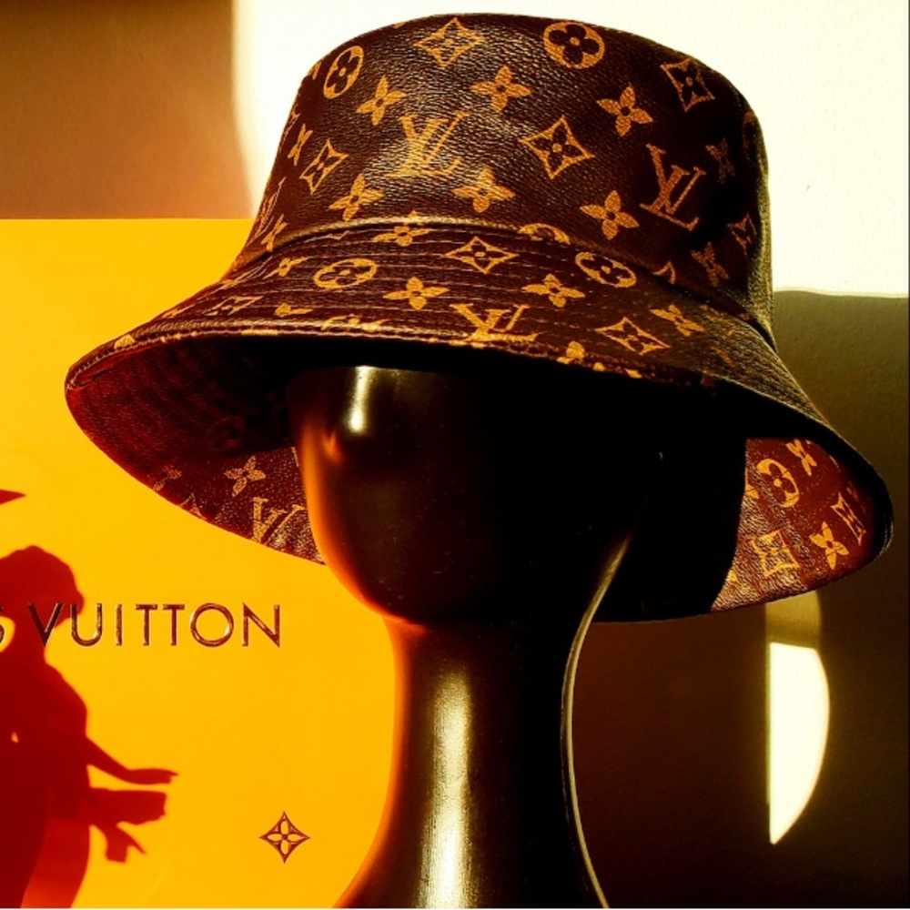 Louis Vuitton LV Brown Calf Skin Leather Monogram Jacquard Brown Bucket Hat - Picture 6 of 16